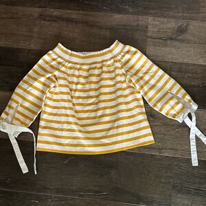 J. Crew Off-Shoulder Top in Yellow and White 3/4 length Sleeves Stripes Size XXS